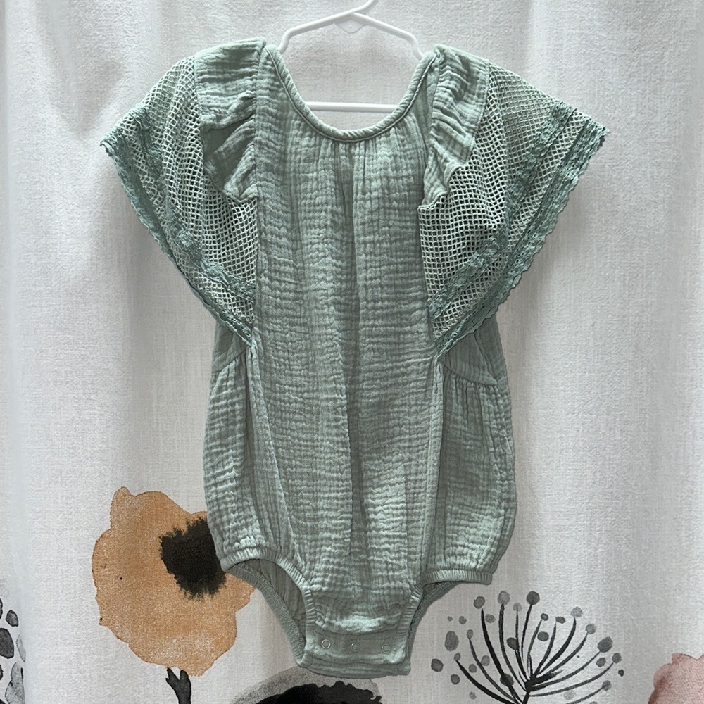 Charming Sage Green Kids Bodysuit with Mesh Sleeves